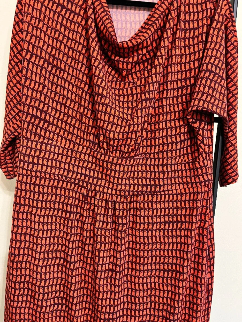 Coldwater Creek Understated Bird Print Cowl Neck Coquette Midi Dress 16 - Picture 3 of 9